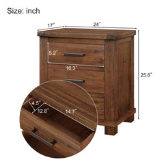 Rustic Farmhouse Nightstand (Set of 2) With 3 Drawers - Natural