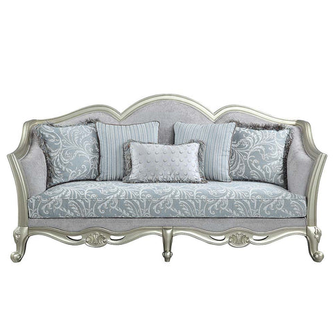 Qunsia - Sofa With 5 Pillows - Light Gray Linen & Champagne