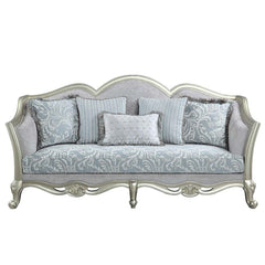 Qunsia - Sofa With 5 Pillows - Light Gray Linen & Champagne