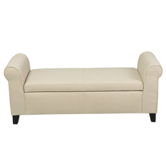Glistening - Upholstered Storage Bench With Rolled Arms And Wood Legs - Beige