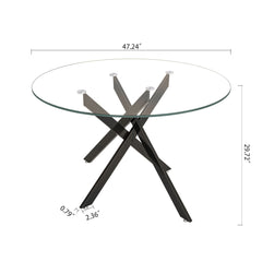 Stylish Round Clear Tempered Glass Dining Table With Metal Legs