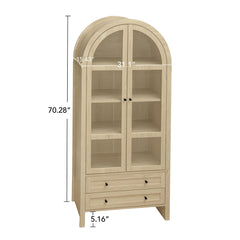 Tall Arched Kitchen Pantry, Modern Farmhouse Wood Kitchen Storage Cabinets, Arched Storage Display Cabinet With Adjustable Shelves, Versatile Cupboard For Kitchen, Dining Room, Living Room - Natural