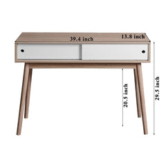 Rustic Entryway Console Table With Sliding White Doors And Wood Legs - Natural