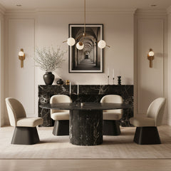 Marlowe - Linen Textured Fabric Upholstered Swivel Dining Side Chair - Stained Black