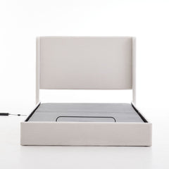 Caron - Queen Size Upholstered Wingback Bed With Adjustable Base Bundle Set - Ivory