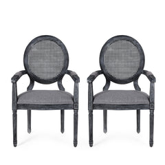 French Country Style Wood And Cane Upholstered Dining Chair Set