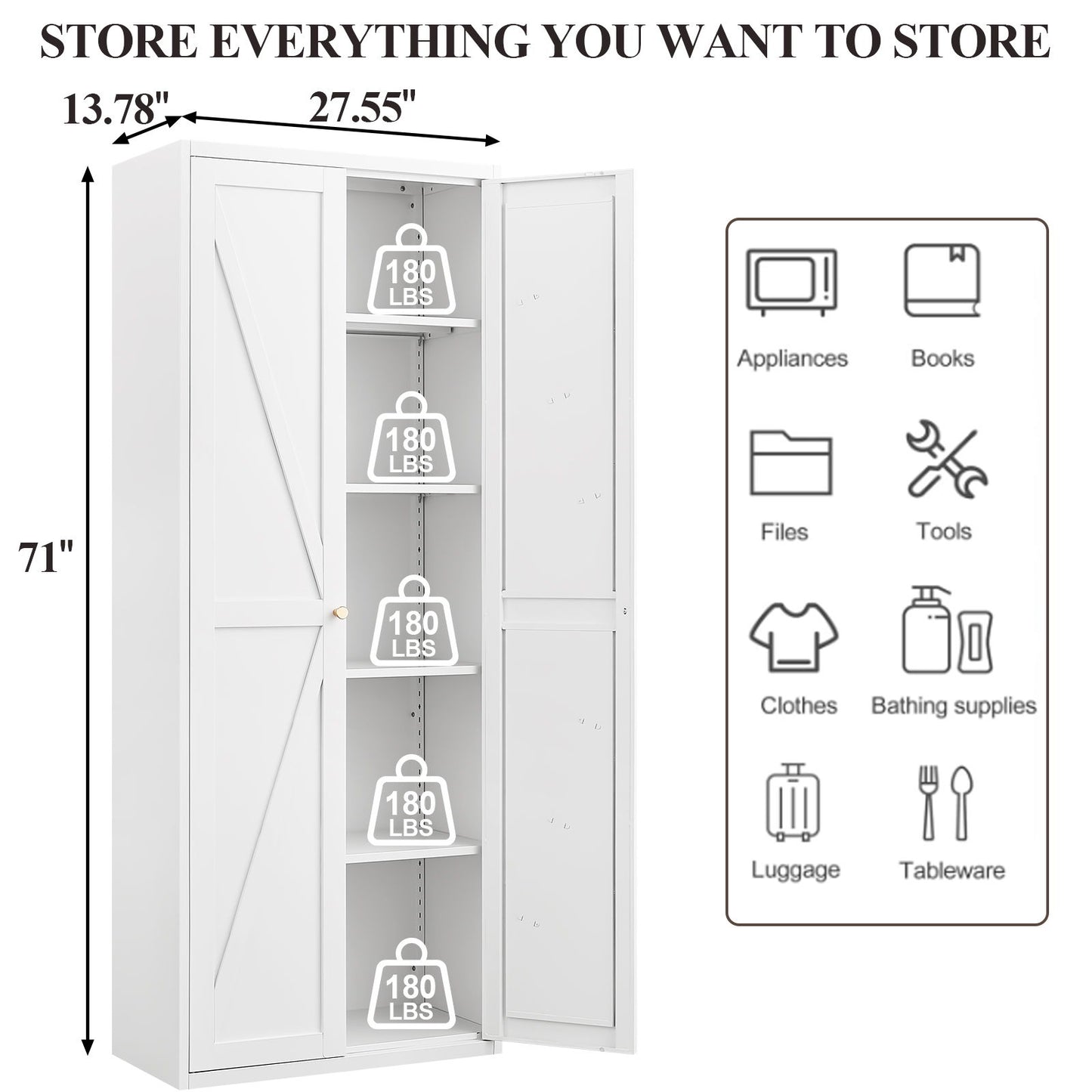 Adjustable 2 Door Storage Cabinet With Adjustable Shelves