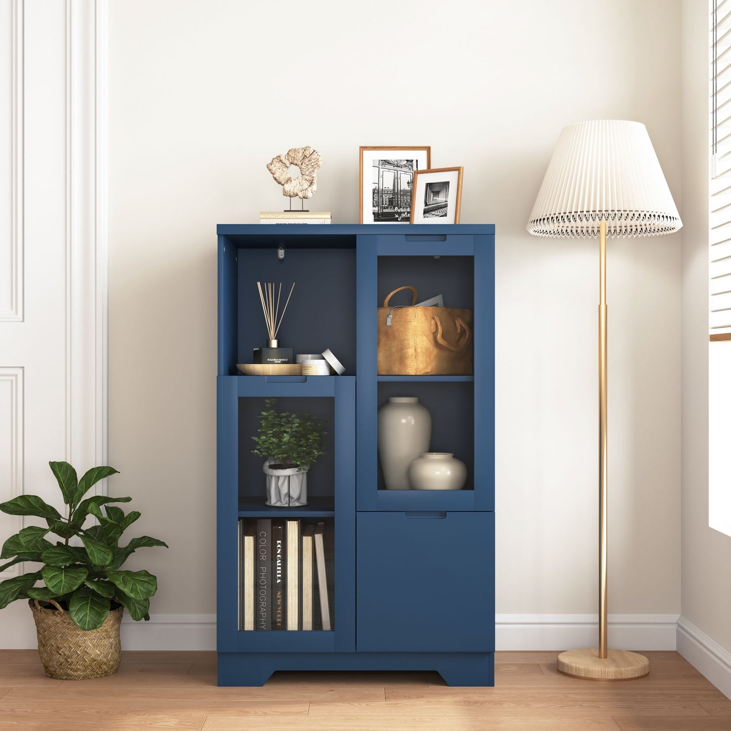 Modern Cabinet With Glass Doors And Drawer