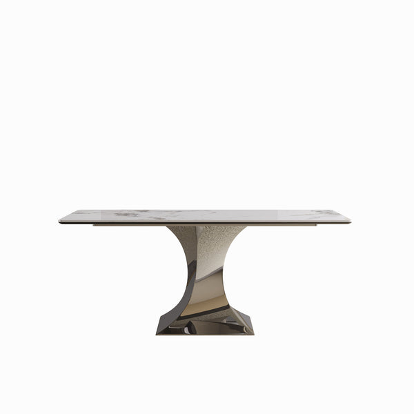 Modern Rectangular Dining Table For 6 - 8, Plated Hourglass Base