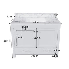 43" Bathroom Vanity Multi Functional Cabinet - White