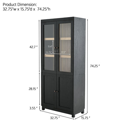 Style Tall Display Cabinet With Glass Doors For Collectibles - Black