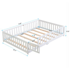 Solid Floor Bed With Door And Fence For Children