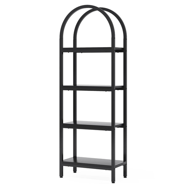 Tall 4 Tier Arched Open Bookshelf Storage Rack - Black