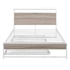 Platform Bed Frame With Trundle, USB Ports And Slat Support, No Box Spring Needed