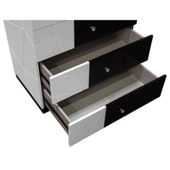 5 Drawer Chest Storage Unit, Clothes Organizer, Geometric Pattern - White / Black
