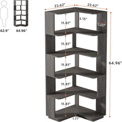 6 Tier Corner Bookshelf, L-Shaped Freestanding Shelf With Anti Drop Panels