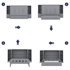 Murphy Bed With Shelves, Drawers And USB Ports