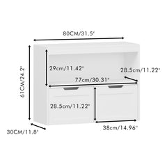 Book Organizer With Large Drawers And Open Shelves, Toy Storage Cabinet With Removable Wheels And Rounded Edges - White