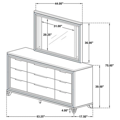 9 Drawer Dresser With LED Mirror, Touch Activated Lighting - White