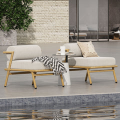 La Fiora - Outdoor Patio Iron Club Chair (Set of 2) - Off White / Teak