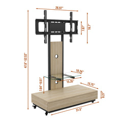 Mobile TV Cart With Push Pull Drawer, Lockable Wheels
