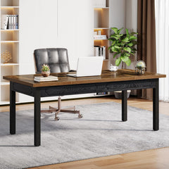Executive Office Desk, Computer Table With Thick Top - Brown / Black