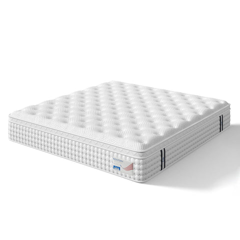 12" King Hybrid Mattress, Memory Foam & Pocket Spring Bed, Medium Firm Comfort, Spine Support, Quiet & Breathable - White