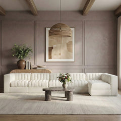 Rummi - Velvet Performance Fabric Upholstered 6 Piece Modular Sectional, L-Shaped (Right)