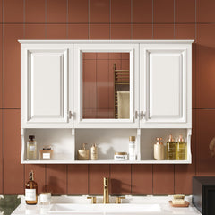 Modern Wall Mounted Mirror Medicine Cabinet With Open Shelves, Adjustable Interior, Storage Over Toilet