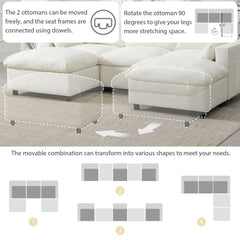 Modular Sectional With Storage Pockets, 5 Seat U Shaped Couch Set With Pillows, Free Combination Modern Cloud Sofa With 2 Movable Ottoman
