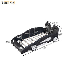 Race Car Shaped Twin Platform Bed With Wheels, Pine Wood Construction