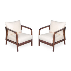 Outdoor Lounge Chair With Woven Backrest, Solid Wood Frame, Comfortable Cushions