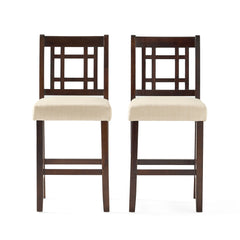 Upholstered Dining Chairs, Modern Dining Room Chairs For Dining Room Kitchen With Acacia Wood Legs (Set of 2) - Mahogany / Beige