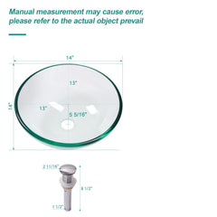 Artistic Tempered Glass Vessel Sink With Pop Up Drain