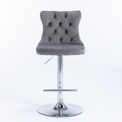 Swivel Barstools Adjusatble Seat Height From 25-33", Modern Upholstered Base Bar Stools With Backs Comfortable Tufted For Home Pub And Kitchen Island (Set of 2)