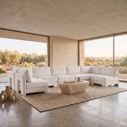 Hammond - Velvet Performance Fabric Upholstered 7 Piece U-Shaped Armless Sectional