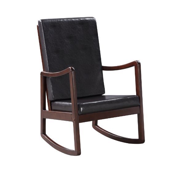 Raina - Rocking Chair - Dark Brown Synthetic Leather & Espresso