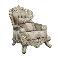 Sorina - Chair With 2 Pillows - Velvet, Fabric & Antique Gold