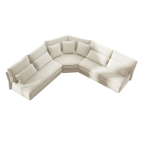 5 Seater L Shaped Sectional Sofa With Curved Corner, 7 Pillows