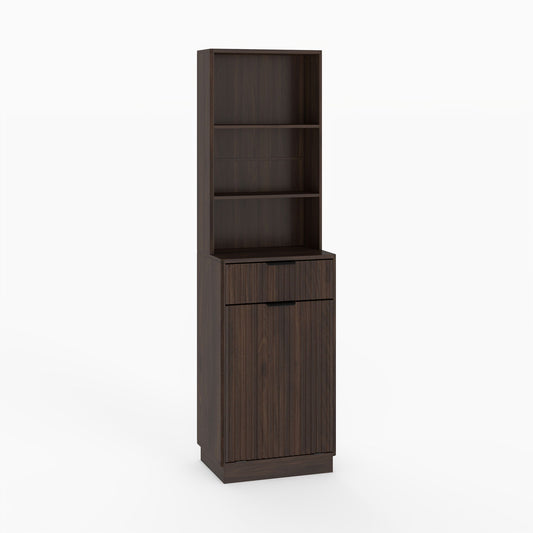 Tall Narrow Fluted Storage Cabinet With Trash Bin Compartment For Kitchen (Trash Can Not Included)