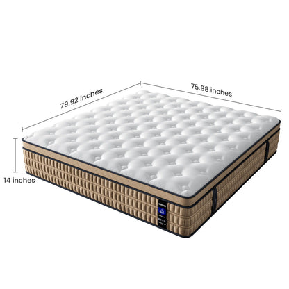 14" Mattress Hotel Collection Hybrid Mattress With Gel Memory Foam & Pocket Springs - Brown / White - King
