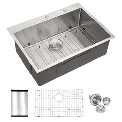 Drop In Kitchen Sink, 16 Gauge Stainless Steel, Single Bowl, Topmount Basin
