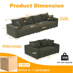 Plush Corduroy 4 Seat Sofa, Modern Comfy Upholstered Sofa Cloud Couch, Deep Seat Couches With Soft Pillows
