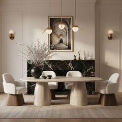 Marlowe - Linen Textured Fabric Upholstered Swivel Dining Arm Chair - Stained Brown