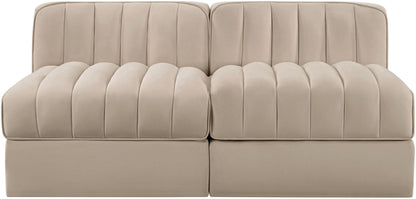 Rummi - Velvet Performance Fabric Upholstered 2 Piece Modular Armless Loveseat