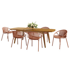 Modern Outdoor 7 Piece Expandable Dining Set With Stackable Chairs