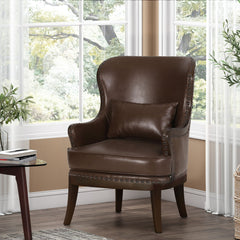 Accent Chair With Nailhead Trim And Birch Wood Legs - Dark Brown