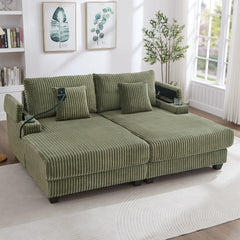 Modern Chaise Sofa With Adjustable Backrest, Cup Holders, Phone Holder & Storage Compartments For Living Room