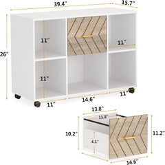 Large Mobile Lateral File Cabinet With 2 Drawers, Printer Stand & Storage Shelves, For Letter Size Files - White / Oak