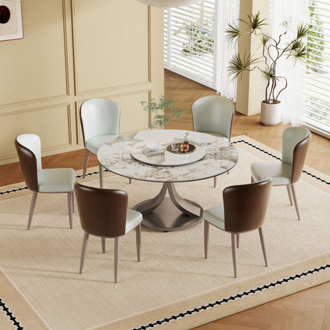 Modern Round Dining Table With 360° Rotating Lazy Susan Scratch & Chairs